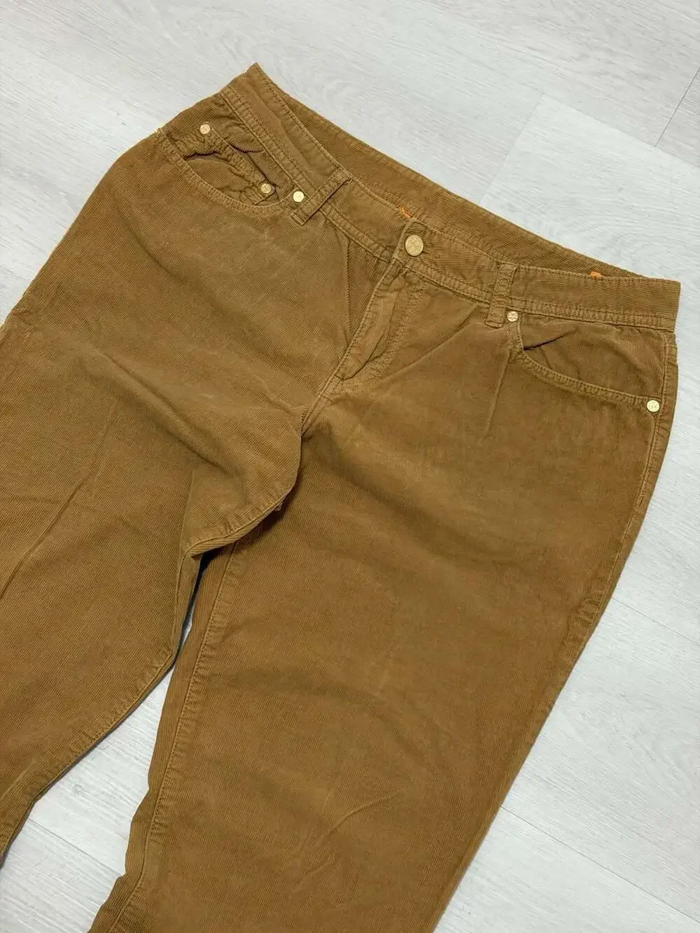 Tory Burch Women's Brown Corduroy Flare Pants Embroidered Logo Back Pockets 31